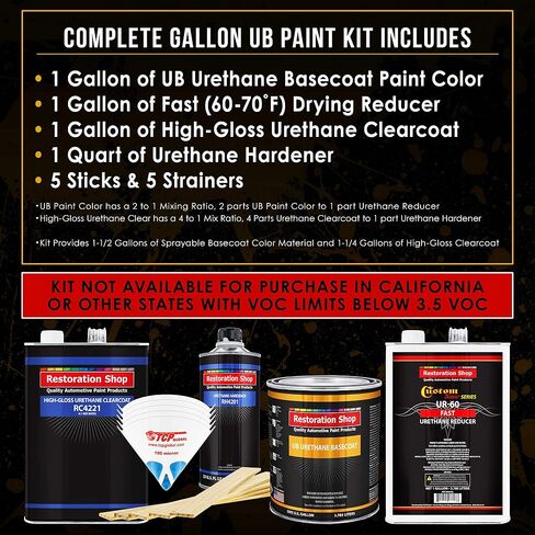 Restoration Shop - Coastal Highway Blue Urethane Basecoat with Clearcoat Auto Paint - Complete Fast Gallon Paint Kit - Professional High Gloss Automotive, Car, Truck Refinish Coating in Saudi Arabia