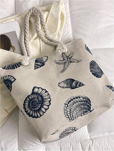 Women's Graphic Large Capacity Canvas Tote Bag Rope Double Handle Underarm Shoulder Handbags in Saudi Arabia