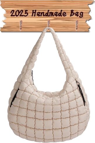 Quilted Puffy Tote Bag for Women – Large-Capacity Nylon Puffer Crossbody Bag with Zipper in Kuwait