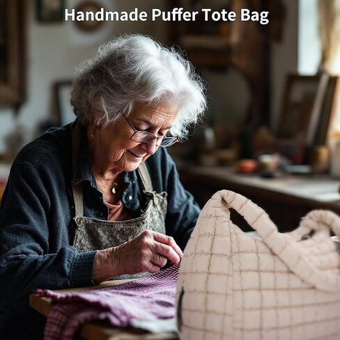 Quilted Puffy Tote Bag for Women – Large-Capacity Nylon Puffer Crossbody Bag with Zipper in Kuwait