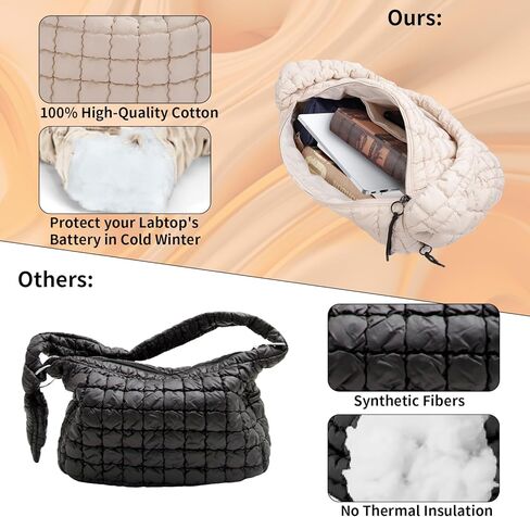 Quilted Puffy Tote Bag for Women – Large-Capacity Nylon Puffer Crossbody Bag with Zipper in Kuwait
