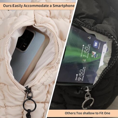 Quilted Puffy Tote Bag for Women – Large-Capacity Nylon Puffer Crossbody Bag with Zipper in Kuwait