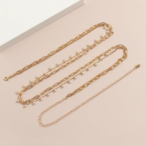 Gold Waist Chain for Women Gold Plated Layered Belly Chain Pearl Waist Beads Body Chain Summer Beach Belly Waist Chain Adjustable Bikini Beach Body Jewelry for Women in Saudi Arabia