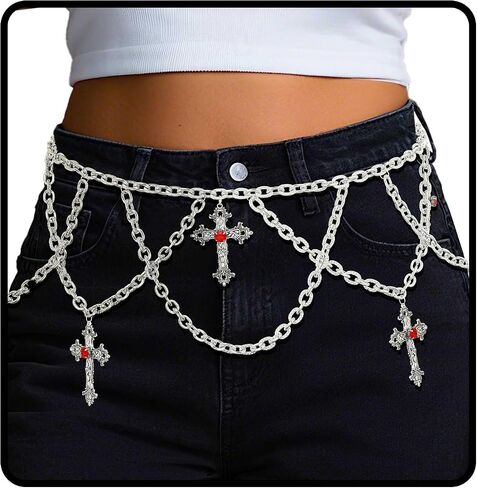 Navoky Gothic Cross Layered Waist Chain Y2k Charms Body Chain Punk Belt Adjustable Belly Jewelry for Women in Saudi Arabia