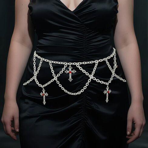 Navoky Gothic Cross Layered Waist Chain Y2k Charms Body Chain Punk Belt Adjustable Belly Jewelry for Women in Saudi Arabia