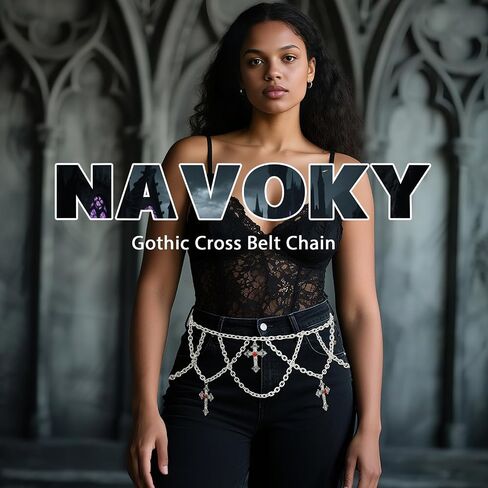 Navoky Gothic Cross Layered Waist Chain Y2k Charms Body Chain Punk Belt Adjustable Belly Jewelry for Women in Saudi Arabia