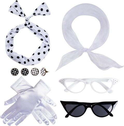 HOVEOX 1950s Costume Accessories for Women 50s Accessories for Women Scarf Glasses Headband Gloves for 50s Party in Kuwait
