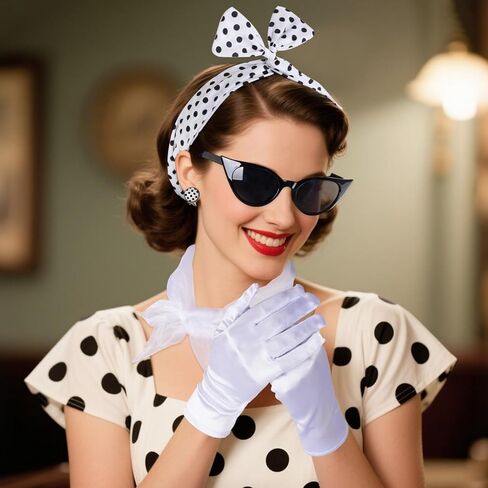 HOVEOX 1950s Costume Accessories for Women 50s Accessories for Women Scarf Glasses Headband Gloves for 50s Party in Kuwait