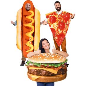Ramede 3 Pcs Adult Hot Dog Costumes Halloween Hamburger Costume Pizza Party Costume for Women Men Fast Food Party Supplies in Kuwait