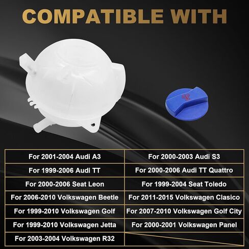 PartsFlow Coolant Reservoir Tank W/Cap For 2001-2006 Audi A3/S3/TT For 1999-2006 Seat Leon/Toledo For 1999-2015 Volkswagen Beetle/Clasico/Golf/Jetta/Panel/R32 603-027 1J0121403 in Saudi Arabia