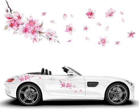 2 Pcs Car Stickers for Women, Cherry Blossom Vinyl Car Sticker Scratches Stickers Car Decoration, Vinyl Waterproof Sticker Decal Car Motocycle Laptop Wall Window Luggage Bumper Sticker in Saudi Arabia