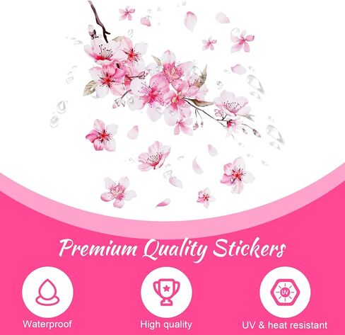 2 Pcs Car Stickers for Women, Cherry Blossom Vinyl Car Sticker Scratches Stickers Car Decoration, Vinyl Waterproof Sticker Decal Car Motocycle Laptop Wall Window Luggage Bumper Sticker in Saudi Arabia