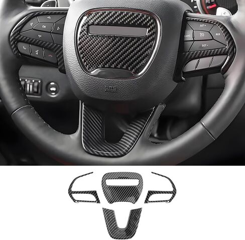 Carbon Fiber Style Car Steering Wheel Trim Cover Panel for Dodge Challenger Charger 2015-2023 and Dodge Durango 2014-2020 Auto Interior Decorations Accessories Center Console Protection Covers in Saudi Arabia