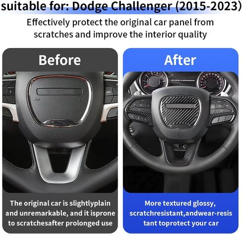 Carbon Fiber Style Car Steering Wheel Trim Cover Panel for Dodge Challenger Charger 2015-2023 and Dodge Durango 2014-2020 Auto Interior Decorations Accessories Center Console Protection Covers in Saudi Arabia