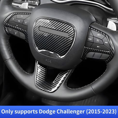 Carbon Fiber Style Car Steering Wheel Trim Cover Panel for Dodge Challenger Charger 2015-2023 and Dodge Durango 2014-2020 Auto Interior Decorations Accessories Center Console Protection Covers in Saudi Arabia