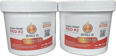 Republic Oil Fortress Red High Temp #2 Grease 2X 1.5 LB Jar. Lithium Complex Multi-Purpose |Chassis | Wheel Bearings| Tacky | EP2 | Extreme Pressure | 5th Wheels | Agrilculture | Construction in Saudi Arabia