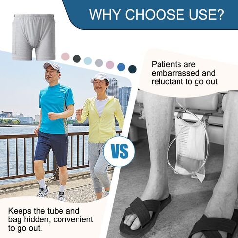 3 Pack Urine Bag Shorts for Men, Ostomy Drainage Bag Underwear, Incontinence Care Trousers, Catheter Bag Shorts, XL in Saudi Arabia
