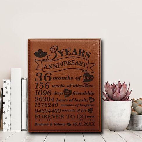 BELLA BUSTA- 3 Years Anniversary-Years, Months, Weeks, Days, Hours, Minutes, Seconds- 3rd Wedding Anniversary- Engraved Leather Plaque (7 x 9 Vertical (Rawhide)) in Saudi Arabia