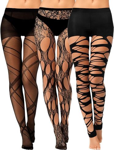 Bencailor 6 Pairs Women Fishnet Thigh High Stockings Lace Tights Patterned Waist Goth Leggings Tight Pantyhose for Halloween in Saudi Arabia