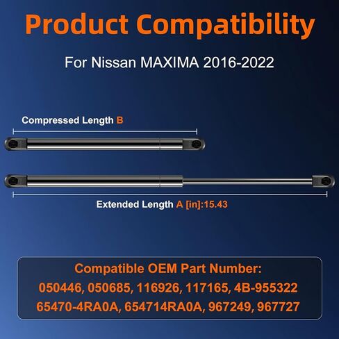 Qty (2) 65470-4RA0A Hood Strut Lift Support Compatible with Nissan Maxima 2016-2022, Bonnet Gas Shock Strut Replace OE# 050446, 4B-955322 in Saudi Arabia