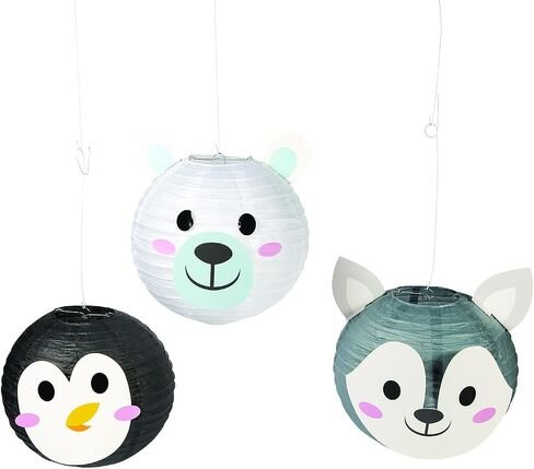Fun Express Winter Animals Hanging Lanterns - Arctic Themed Party Decor - Set of 3-12-Inch Paper Lanterns for Festive Celebrations in Saudi Arabia
