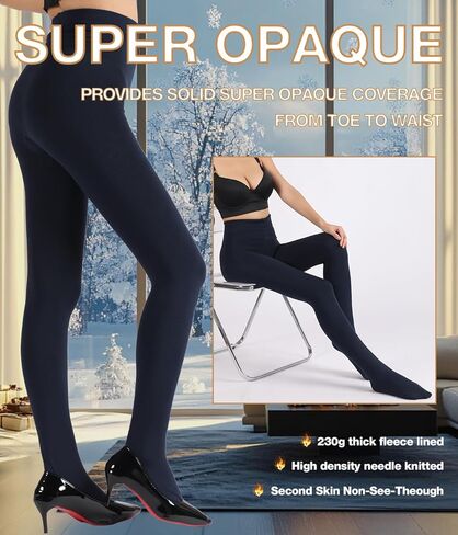 جوارب طويلة مبطنة بالصوف من MERYLURE للنساء، جوارب طويلة حرارية دافئة غير شفافة للشتاء، سراويل ضيقة عالية الخصر للتحكم في السميكة in Kuwait