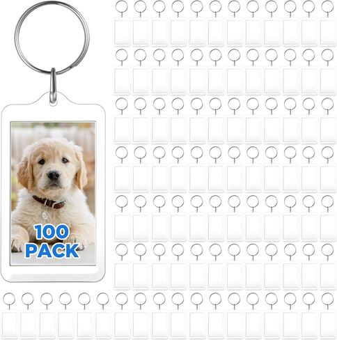 100 PCS Clear Acrylic Photo Keychain, Photo Insert Keychain, DIY Personalized Picture Frame Keyrings with Split Rings, 1.4 x 2.4 Inches in Saudi Arabia