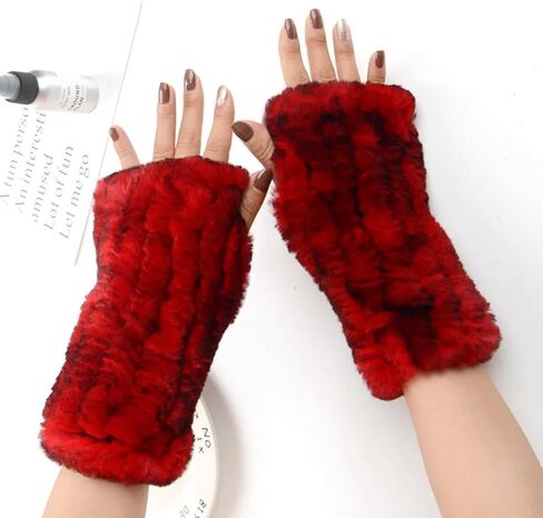 Real Rabbit Fur Gloves for Women - Winter Furry Mittens & Knitted Fingerless Gloves in Saudi Arabia