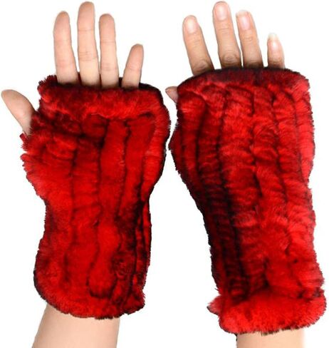Real Rabbit Fur Gloves for Women - Winter Furry Mittens & Knitted Fingerless Gloves in Saudi Arabia