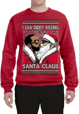 Wild Bobby I Saw Diddy Kissing Santa Claus Funny Viral Music Meme Ugly Christmas Sweater Crewneck Sweatshirt in Saudi Arabia