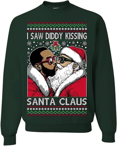 Wild Bobby I Saw Diddy Kissing Santa Claus Funny Viral Music Meme Ugly Christmas Sweater Crewneck Sweatshirt in Saudi Arabia