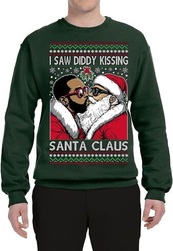 Wild Bobby I Saw Diddy Kissing Santa Claus Funny Viral Music Meme Ugly Christmas Sweater Crewneck Sweatshirt in Saudi Arabia