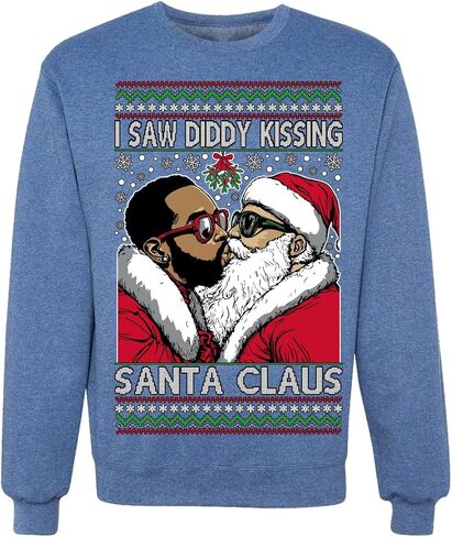 Wild Bobby I Saw Diddy Kissing Santa Claus Funny Viral Music Meme Ugly Christmas Sweater Crewneck Sweatshirt in Saudi Arabia