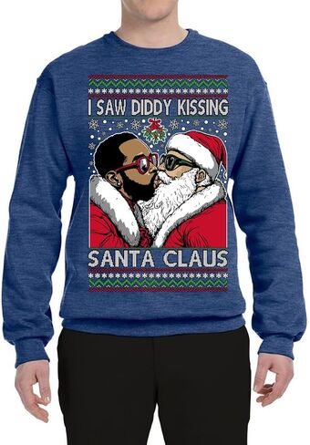 Wild Bobby I Saw Diddy Kissing Santa Claus Funny Viral Music Meme Ugly Christmas Sweater Crewneck Sweatshirt in Saudi Arabia