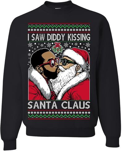 Wild Bobby I Saw Diddy Kissing Santa Claus Funny Viral Music Meme Ugly Christmas Sweater Crewneck Sweatshirt in Saudi Arabia