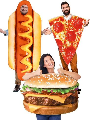 Ramede 3 Pcs Adult Hot Dog Costumes Halloween Hamburger Costume Pizza Party Costume for Women Men Fast Food Party Supplies in Saudi Arabia