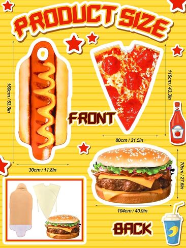 Ramede 3 Pcs Adult Hot Dog Costumes Halloween Hamburger Costume Pizza Party Costume for Women Men Fast Food Party Supplies in Saudi Arabia