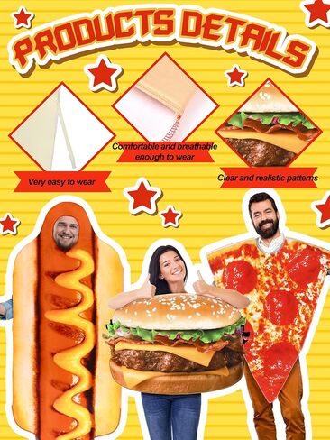 Ramede 3 Pcs Adult Hot Dog Costumes Halloween Hamburger Costume Pizza Party Costume for Women Men Fast Food Party Supplies in Saudi Arabia