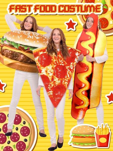 Ramede 3 Pcs Adult Hot Dog Costumes Halloween Hamburger Costume Pizza Party Costume for Women Men Fast Food Party Supplies in Saudi Arabia