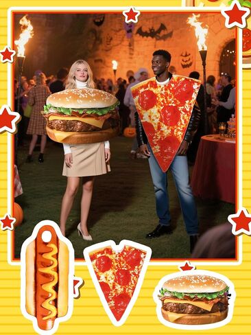 Ramede 3 Pcs Adult Hot Dog Costumes Halloween Hamburger Costume Pizza Party Costume for Women Men Fast Food Party Supplies in Saudi Arabia