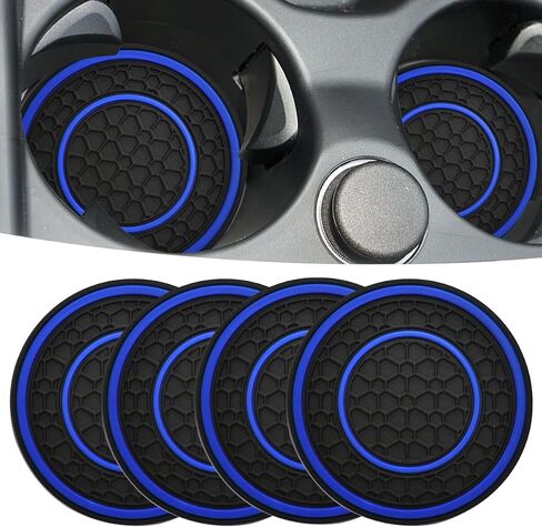 Car Cup Coaster Universal Automotive Waterproof Non-Slip Cup Holders Sift-Proof Spill Holder Car Interior Accessories 4 Pack Black & Blue in Kuwait
