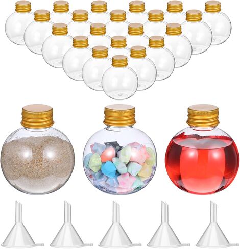24 قطعة من الزجاجات الفنية الرملية بوزن 3.4 أونصة - زجاجات مستديرة مع 5 أقماع (ذهبية مع غطاء من الألومنيوم) للحرف اليدوية التي تصنعها بنفسك في عيد الحب in Saudi Arabia