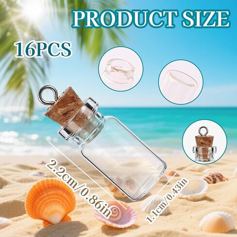 16 Pcs Mini Glass Bottles with Cork Stoppers - 1.5ml Small Empty Containers, Tiny Glass Jars with Lids, Spell Jars Wishing Bottles Message Glass Bottles for DIY Crafts Halloween Chrismas Decoration in Saudi Arabia