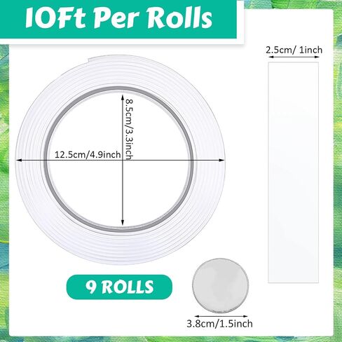 Fainne 9 Rolls Total 90ft Nano Tape Clear شريط لاصق مزدوج الجوانب للتثبيت شديد التحمل 1.18 بوصة × 10 قدم لكل شريط ملصق لاصق شفاف مزدوج الجوانب وقابل للإزالة لملصق السجاد المعلق المنزلي in Saudi Arabia