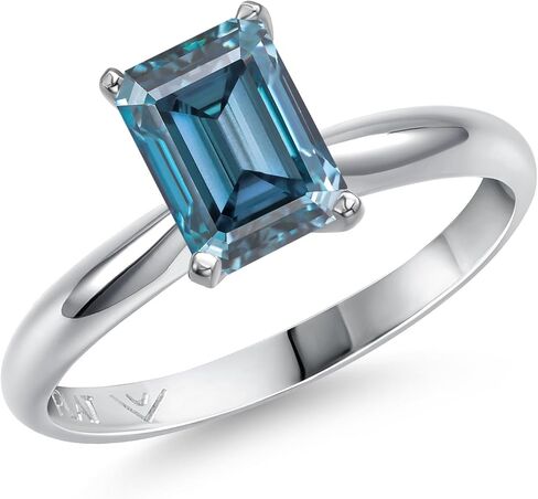 Gem Stone King PT900 Platinum 900 Customized and Personalized Emerald Cut 8X6MM Gemstone Birthstone Engagement Ring For Women | Available In Size 5, 6, 7, 8, 9 in Saudi Arabia