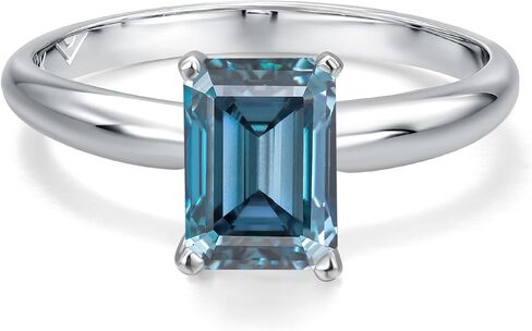 Gem Stone King PT900 Platinum 900 Customized and Personalized Emerald Cut 8X6MM Gemstone Birthstone Engagement Ring For Women | Available In Size 5, 6, 7, 8, 9 in Saudi Arabia