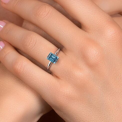 Gem Stone King PT900 Platinum 900 Customized and Personalized Emerald Cut 8X6MM Gemstone Birthstone Engagement Ring For Women | Available In Size 5, 6, 7, 8, 9 in Saudi Arabia