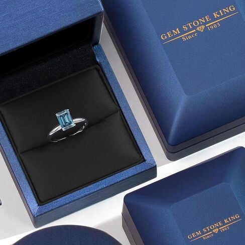 Gem Stone King PT900 Platinum 900 Customized and Personalized Emerald Cut 8X6MM Gemstone Birthstone Engagement Ring For Women | Available In Size 5, 6, 7, 8, 9 in Saudi Arabia
