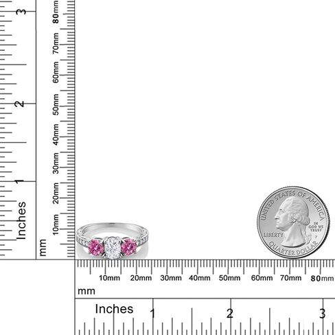 Gem Stone King Personalized and Customized 3-Stone Engagement Ring For Women | 925 Sterling Silver | 7X5MM Oval and 5MM Round | Gemstone Birthstone and Moissanite | Available In Size 5-9 in Saudi Arabia