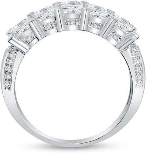 Solid 14k White Gold 5mm Princess Cut Five Stone with Side Accents Anniversary Ring Wedding Band CZ Cubic Zirconia 2.0cttw. in Saudi Arabia